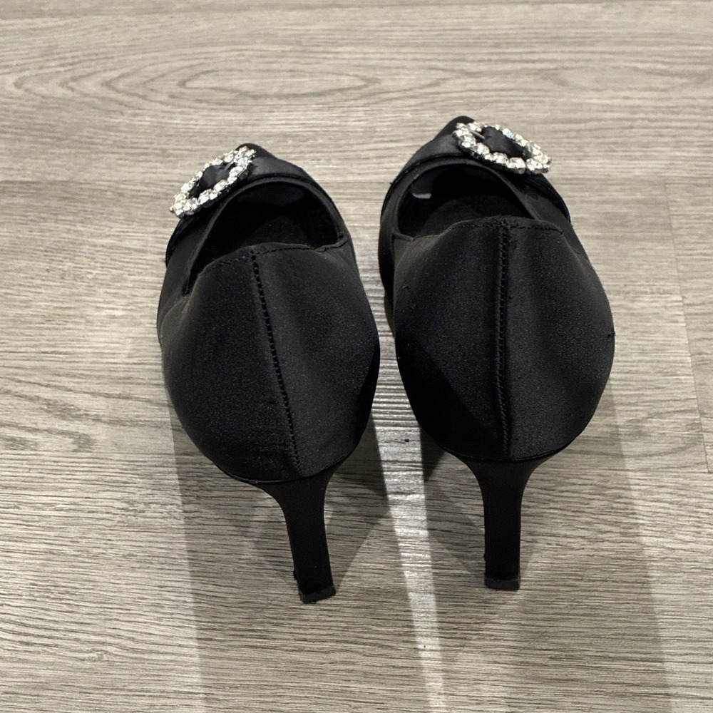 Anne Klein Iflex Rhinestone Embellished Satin High Heel Dress Pumps Sz 8 In Blk - Picture 9 of 10